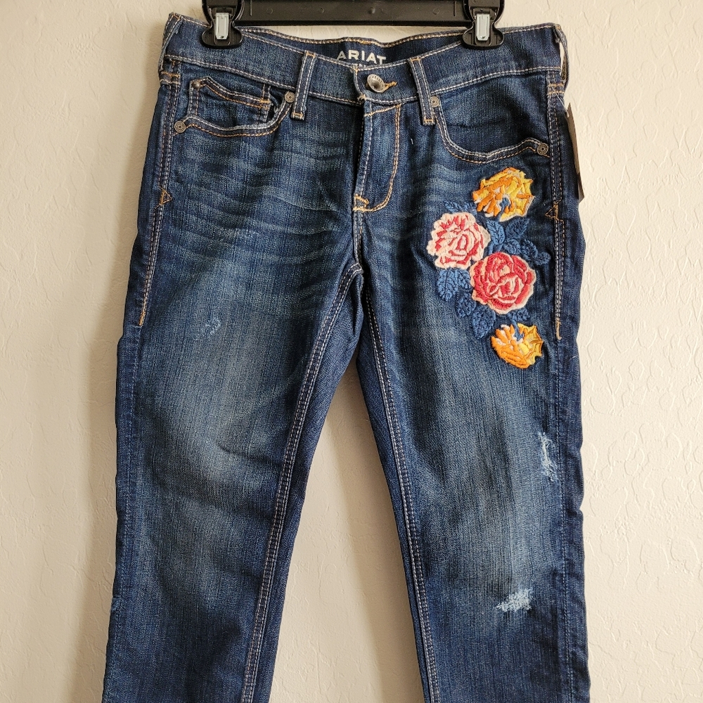 Ariat Floral Embroidered Boyfriend Jeans cut off new inseam is 23”